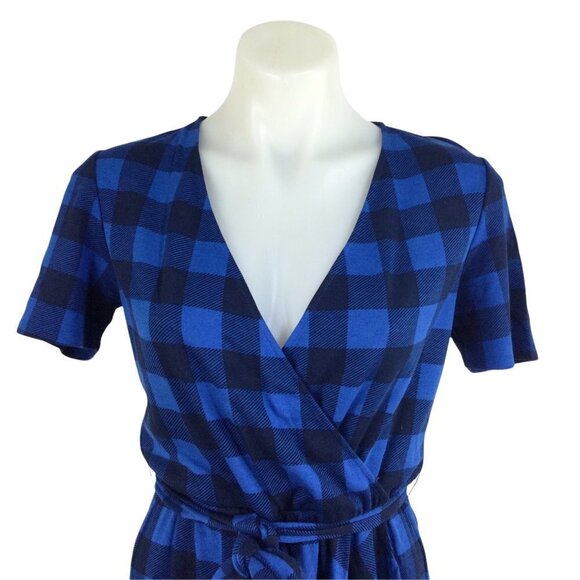 Draper James Buffalo Plaid Wrap Dress Womens Nassau Navy Size XS NWT - Picture 2 of 10